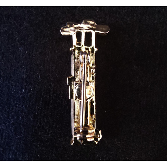 Brooch Tie pin Golf Bag Clubs Mother of Pearl Gold Tone 1 1/4" Vintage 1950s - Picture 3 of 4